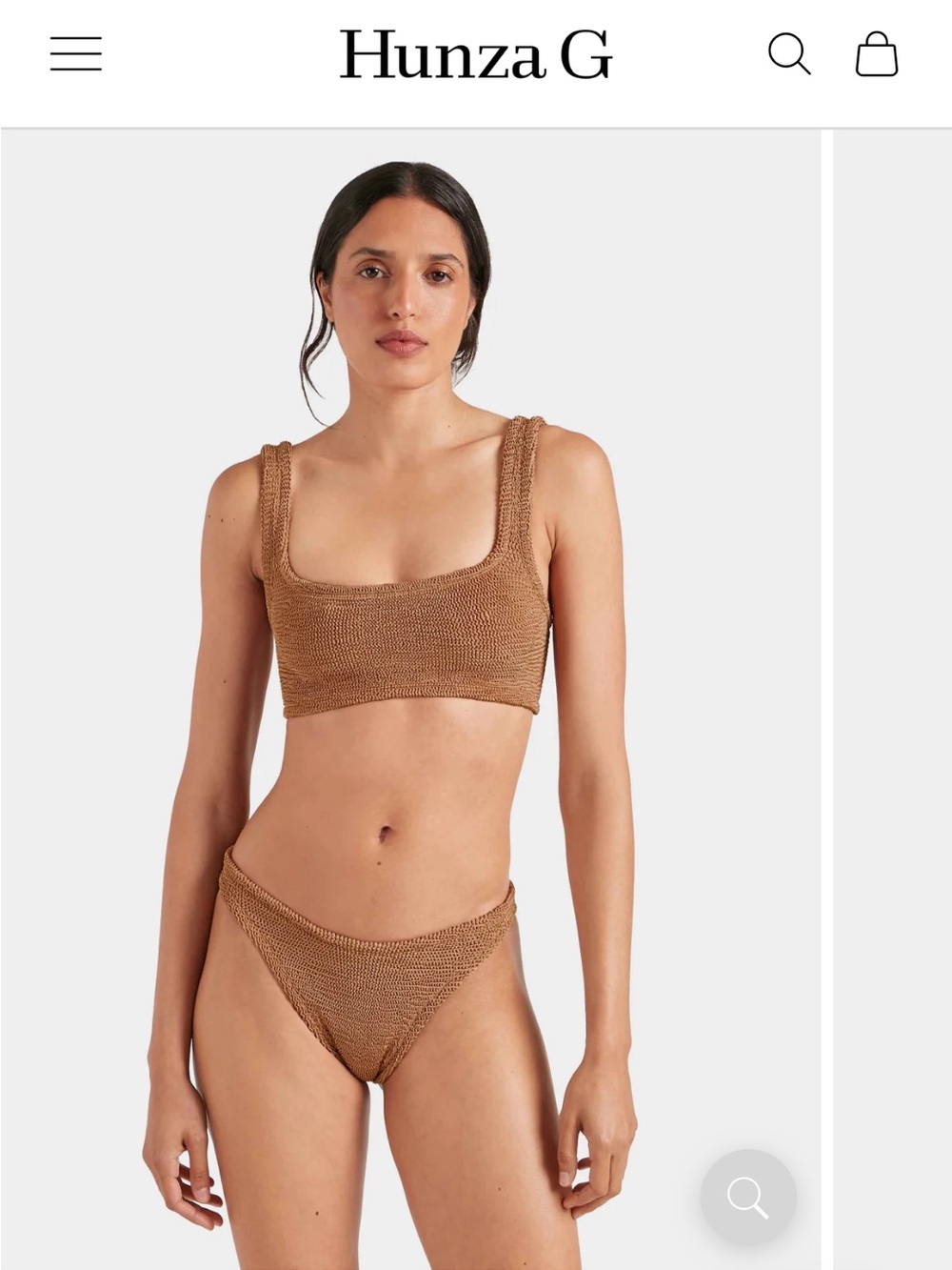 Hunza G Xandra Bikini Metallic Cocoa Textured Scoop Neck Bikini Set